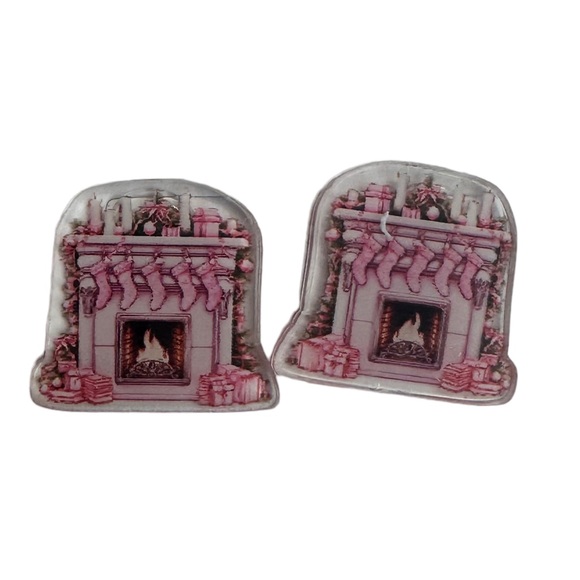 Set of 4 Pink NEW Christmas Holiday Stud Acrylic Handmade Earrings - Picture 6 of 8